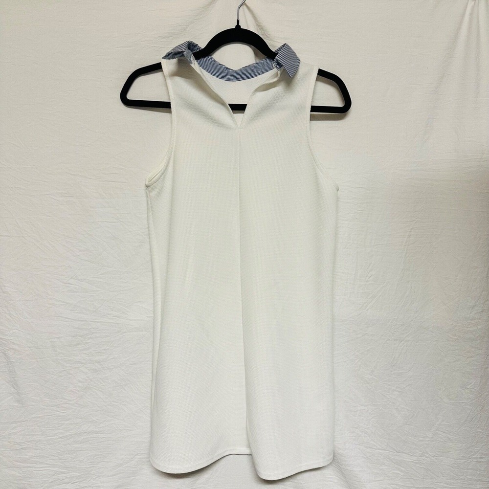 Zara Trafaluc Size Small White‎ Black Textured Dress A Line Sleeveless Collared